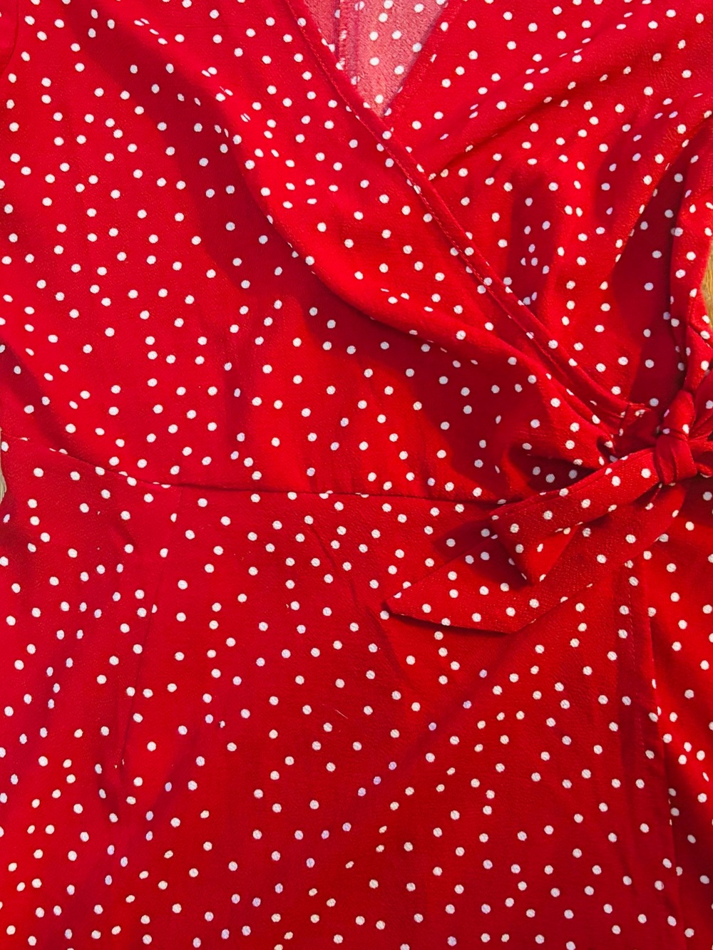 Relipop Red Polka Dot Wrap Mini Dress with Ruffle Hem NWOT Size Small - Picture 3 of 10